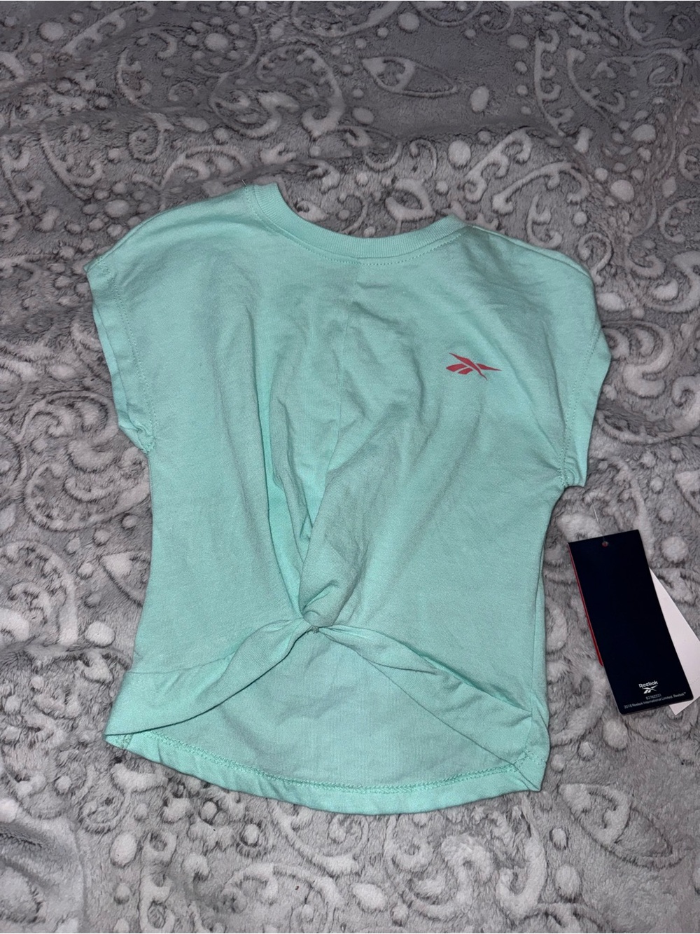 Reebok Mint Crop Twist-Front Tee with Pink Logo NWT Size 2T